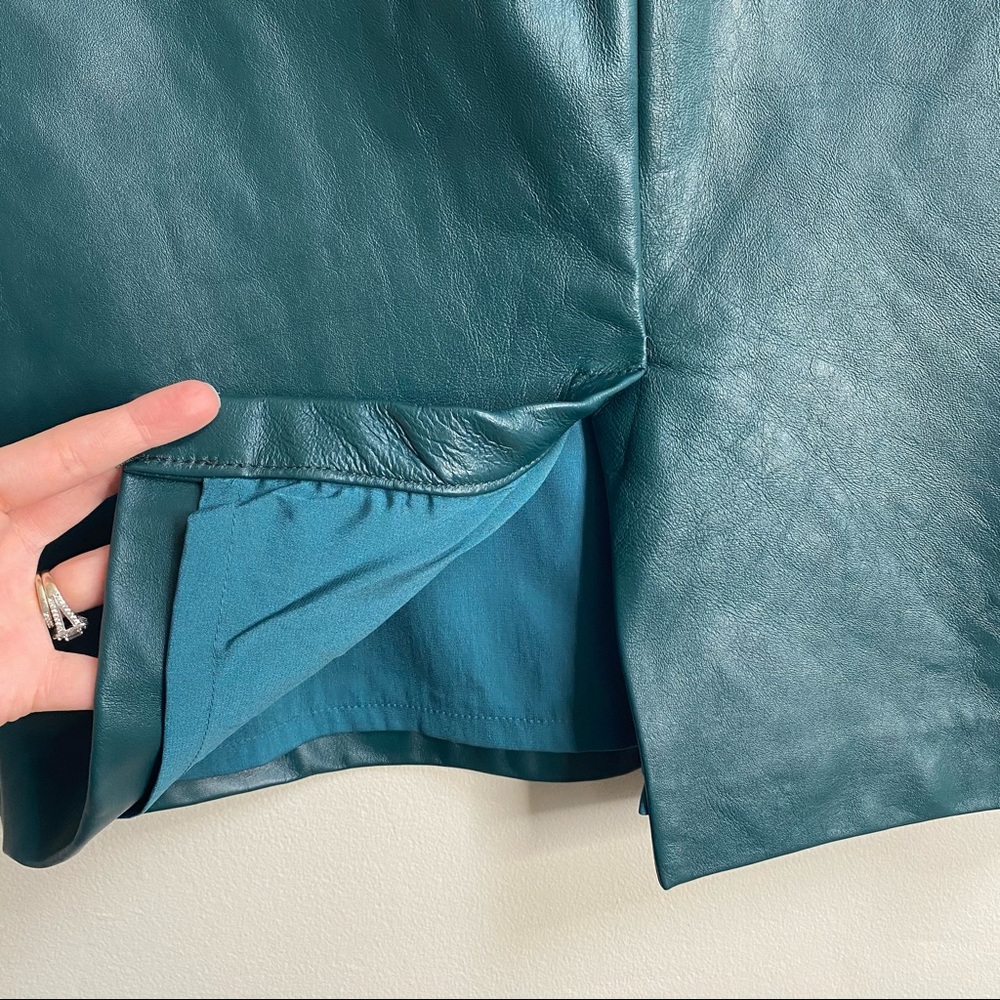 Nicole Miller Artelier Teal Leather Pencil Skirt Size 10 - Picture 10 of 12